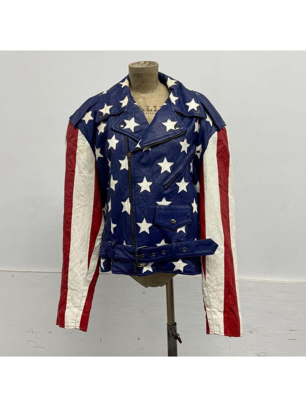Vintage Genuine Leather "Stars & Stripes" Patriotic Motorcycle Biker Jacket